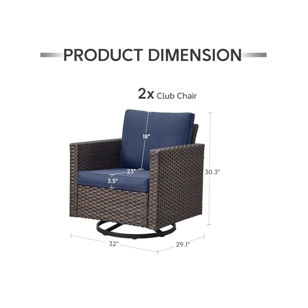 Patio chairs wicker swivel rocker heavy duty outdoor swivel glider chairs 350lbs weight capacity wicker outdoor rocking seating with wide armrest for porch balcony deck brownblue  urban country home decor