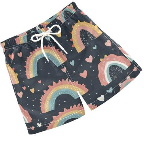 Pigsaly Boys Swim Trunks Colorful Boho Rainbow Hearts Pattern Boys Board Shorts Swimsuit Swimwear Summer Bathing Suit 5T