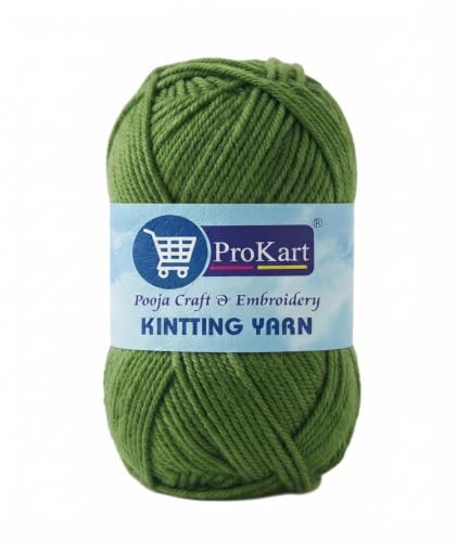 Image of ProKart Premium 4-Ply Woolen Knitting Yarn | 100g Sap Green Hand Crochet Soft Wool for Sweaters, Scarves, Hats, Baby Clothes & DIY Craft Accessories (1 Ball x 100g) - PRO19