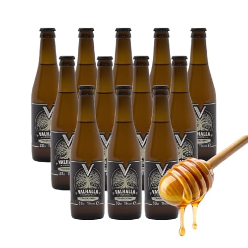 Valhalla Hidromiel Caja De 12 Botellines de 33cl | Aroma Afrutado Y Sabor Semi-seco | Hidromiel Tradicional | Bebida Ecológica | Idea De Regalo Exclusiva