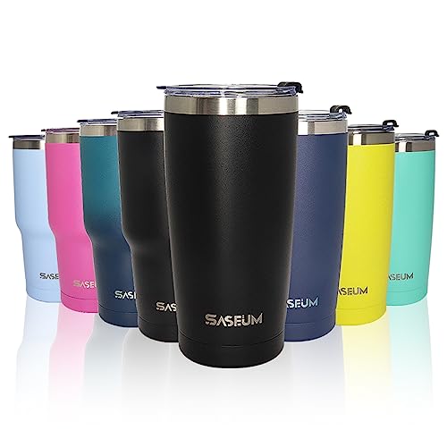 Saseum 20 Oz Insulated Tumbler With 2 Straws And Lid Coffee Mug Reusable Stainless Steel Water Bottle Spill-Proof Travel Tumbler Iced Coffee Cup, Keep Iced Drinks Or Coffee Hot And Cold, Black #TOP25