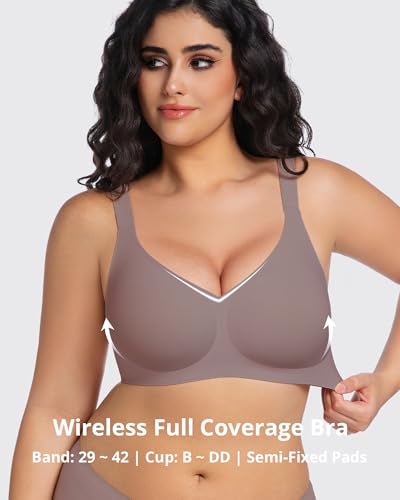 Image of Vinfact Womens V Lace Wireless Seamless Bras No Underwire Comfort Push Up Bras Supportive Full Coverage Bralettes T Shirt Bra