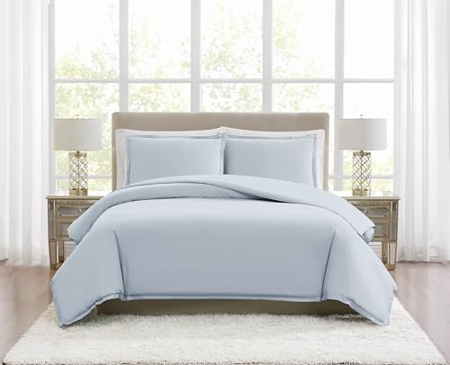 Borghese Roma 400TC Percale Cotton Light Blue King 3 Piece Duvet Set, Solid Themed, for Men and Women, Oeko-TEX Certified Confidence