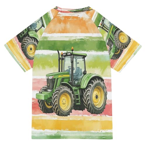 Kids Swimsuit Tractor Rainbow Machine Sunscreen T-Shirts Swimwear Sets UPF 50+2