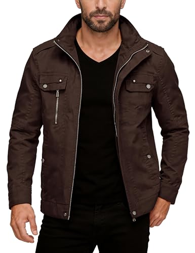 Image of wantdo Men's Cotton Lightweight Military Jacket Casual Windbreaker | Zipper and Snap Closure,Windproof,Stand Collar,Regular Fit,Versatile Outerwear,Spring Fall Daily Wear