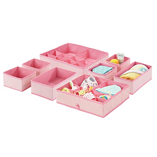 Image of mDesign Fabric Drawer Organizer Bins, Kids/Baby Nursery Dresser, Closet, Shelf, Playroom Organization, Hold Clothes, Toys, Diapers, Bibs, Blankets, Lido Collection, Set of 4, 2 Pack, Pink Herringbone