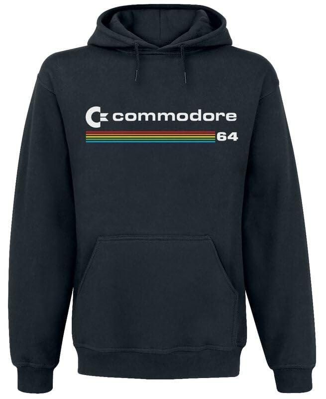 Commodore 64 Commodore Logo Hoodie Uomo Felpa con Cappuccio Nero 100% Cotone Regular