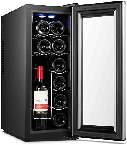 High life DC 12 Bottle Wine Cooler Refrigerator with Thermoelectric Cooling, Optimal Drink Temperature, Iceless, Leakproof, Quiet Mini Fridge, Vertical and Horizontal Storage, Freestanding