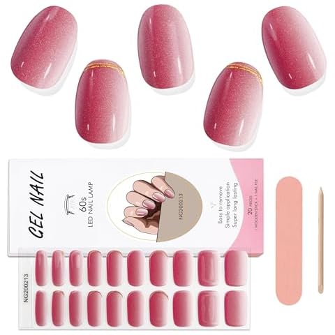 Kalolary Pink Ombre Gel Nail Strips, Gradient Full Wrap Gel Nail Polish Stickers, Christmas New Year Salon Quality Nail Wrap for Valentine's Day, Nail File & Wood Stick(UV/LED Lamp Required） Cover