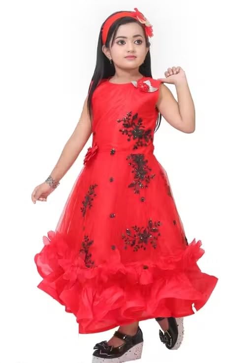 Image of Elegant Petal Flair Embroidered Party Frock for Girls