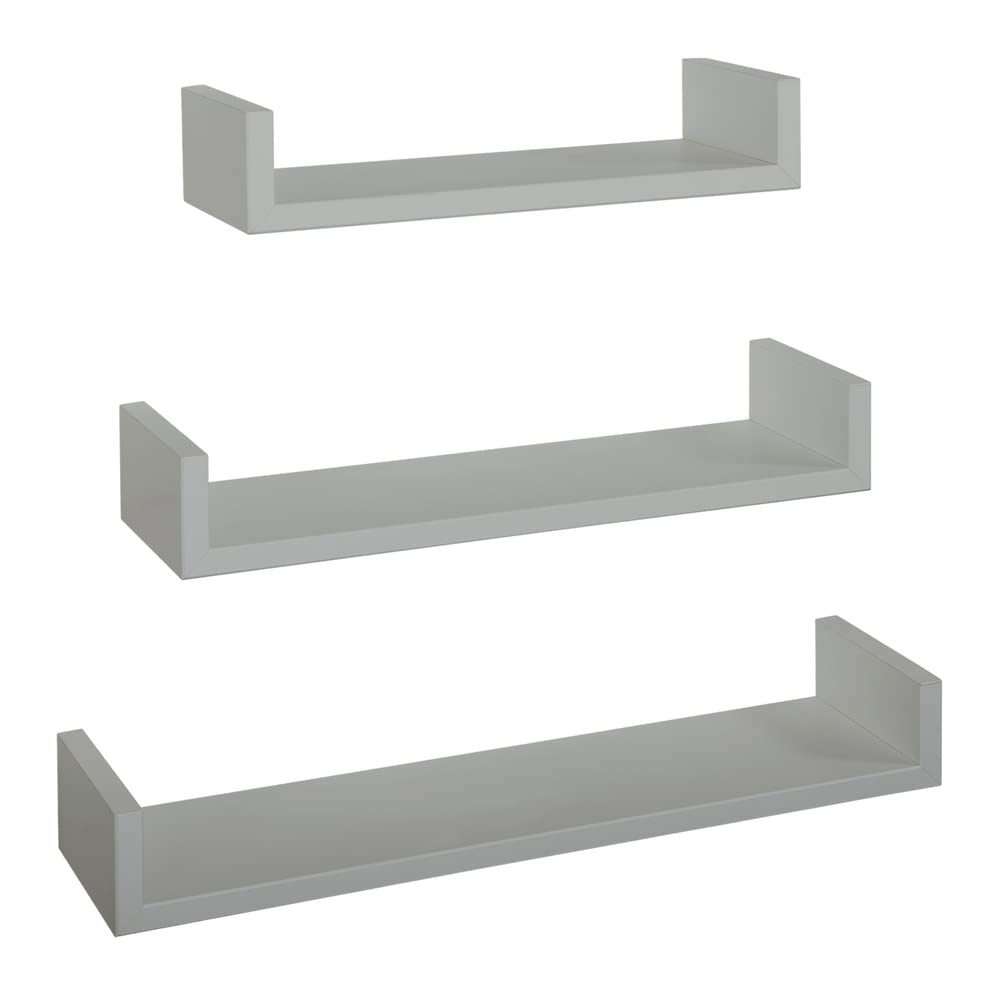 MODULARREDO | Set di 3 Mensole da Muro Design, 60x8, 50x8 e 40x8 cm p15.5, Kit Tasselli Incluso, Grigio Sasso - Made in Italy