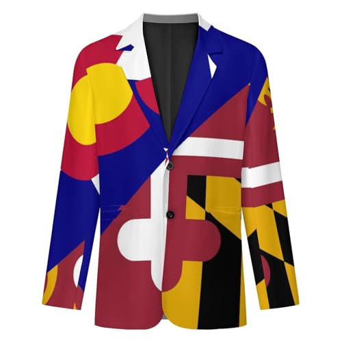 Colorado State Maryland Flag Men's Slim Suit Long-Sleeve Prom Tuxedo Classic Two Button Business Jacket4