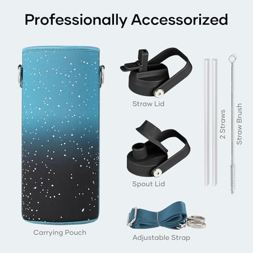 Image of BUZIO Triple Wall Vacuum Water Bottle with Dust-Proof Straw & Spout Lids