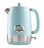Daewoo Denver 1.5L Rapid Boil Kettle – Sky Blue, 3000W Fast Boil, Temperature Gauge, 360° Base, Retro Vintage Design, Ideal for Home, Office, and Gifting