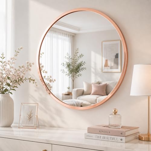 Image of Sidra Decor Round Wall Mirror with Metal Frame | Wall Hanging Circle Mirror for Home Interior | Ideal for Bathroom, Bedroom, and Office Walls HD Mirror wash Basin (Rose Gold 20 Inch)