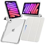 MS factory iPad mini 7 6 用 ケース mini7 (A17 Pro 2024 第7世代) mini6 (2021 第6世代) ペン収納 取り外し可能 軽量 耐衝撃 カバー 縦置き/横置きスタンド アイパッドミニ ソフトフレーム 背面透明 ホワイトグレー IPDM6-SLDPEN-WGY