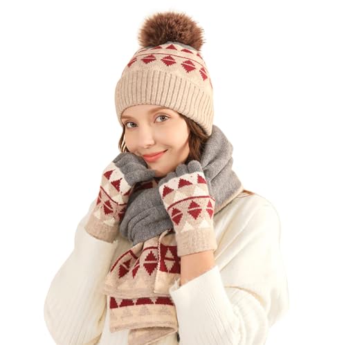 Juego de sombreros esponjosos de invierno, guantes cálidos, bufanda larga, guantes de punto, bufandas, sombreros, tres mezcla de lana, cálido y frío, para exteriores, gruesos, con gorro de terciopelo,