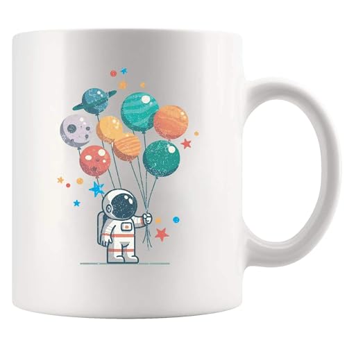 Astronaut Holding Planet Balloons Science Gifts Astronomy Space Lover Gifts For Classmate Brother Sister Friends Novelty DrinkwareCeramic Mug 11 oz White
