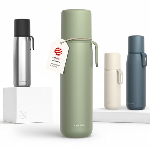 Image of LARS NYSOM Stainless Steel Thermo Water Bottle - Double Wall Insulated Water Bottle with Cup & Carry Strap, Leakproof Metal Bottle for Travel, Office & Outdoor (Sage Green, 25oz)