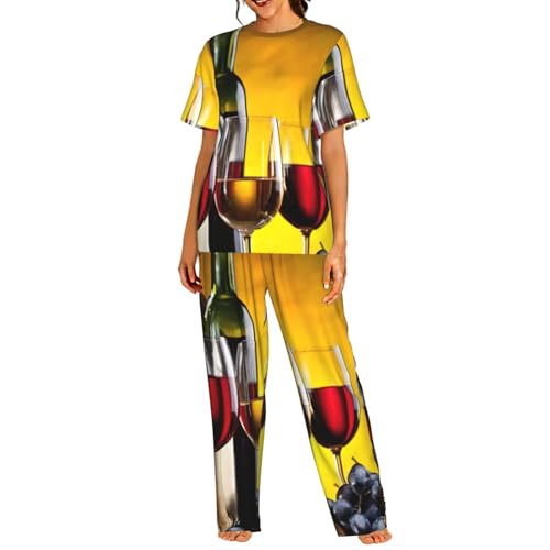 Pyjama court femme grande taille S-3XL anti-serrage motif bouteilles de vin rigolo