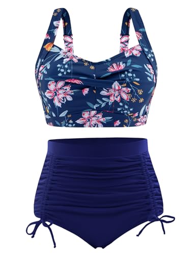 UMIPUBO Bikinis Mujer Traje de Baño 2 Piezas Reductors Barriga Talle Alto Bañadores Push Up Correa Ajustable Talla Grande Swimwear(Azul,M)