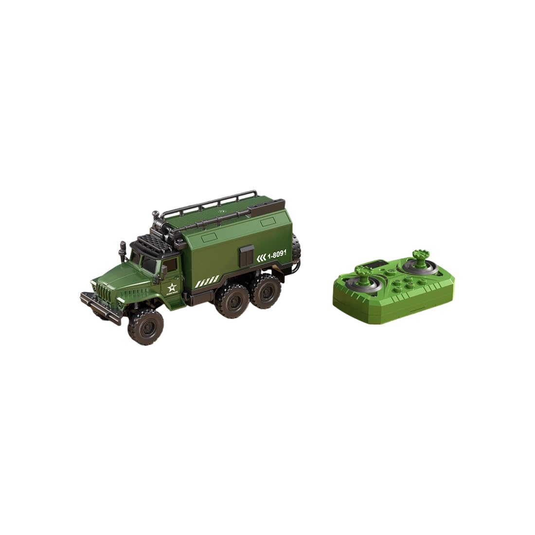 NULA 1/64 Scale 2.4GHz Mini Alloy Military Truck RC Car, 4WD Off-Road Vehicle With APP & Remote Dual Control, Sound & Light Effects, Adjustable Speed RTR Desktop Vehicle -Green