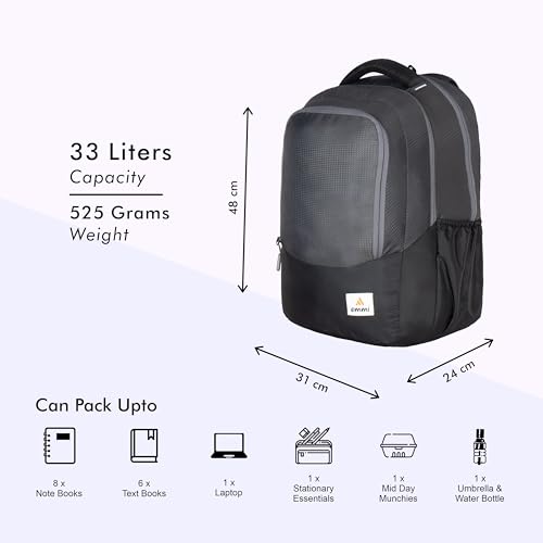Image of Emmi Aspire Casual Backpack 33 L | Weekend Travel Bag For Men and Women | Carry On Bag For College and School Students | Water Repellent | 18 Months Warranty
