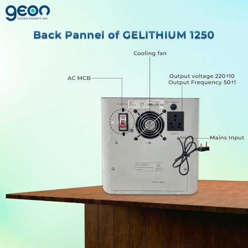 Image of Geon GELITHIUM, 1250 VA Pure Sine Wave Inverter Integrated with 1280Wh Lithium-Ion Battery for Home, Office & Shop, 100 Ah, Long Backup Equivalent of 160 Ah, Smart BMS, 5 yrs Warranty
