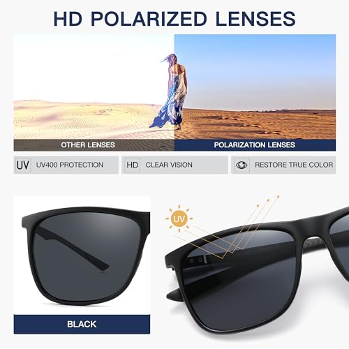 Image of Carbon Fiber Polarized Sunglasses for Men Women, Retro Square Frame, UV400 Protection HD Lens, Driving Fishing Sports