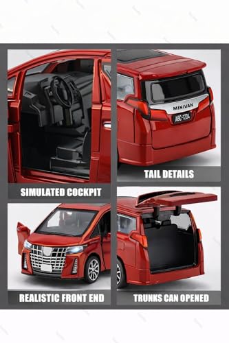 Image of 1:36 Scale Toyota Alphard Toy Car - Die-Cast Metal Pull Back MPV Model with Openable Doors, Lights & Sound - Alloy Mini Car Gift for Kids, Boys & Collectors (Red)