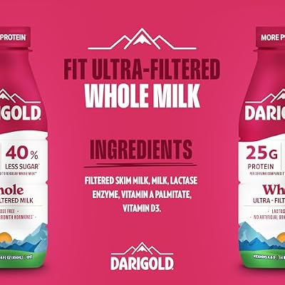 Darigold FIT High Protein Whole Ultra-Filtered Milk - Lactose Free, 25g Protein, 40% Less Sugar - 14oz Bottles, 12 Pack (Whole Milk)