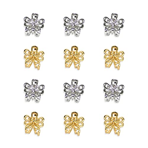 Yission 12Pcs Small Flower Hair Clips For Women Girls Cute Hair Barrettes Metal Hair Claw Clips Tiny Flower Hair Clips For Thin Thick Hair Mini Gold Silver Flower Claw Clips Hair Accessories For Women Girls #TOP19