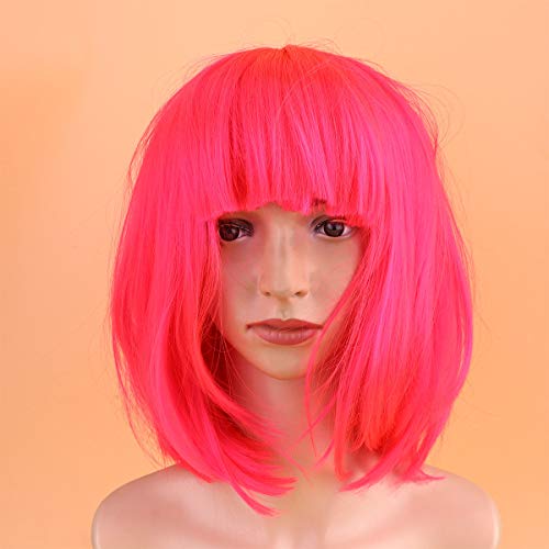 Lurrose Peruca de cabelo bonito Bang peruca bouffant moda peruca curta colorida cobertura de cabelo
