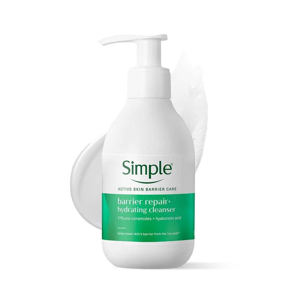Simple Barrier Repair+, Hydrating Cleanser, Face Wash, 150ml, for Dry and Sensitive Skin, with 11% Ceramide Boosters, Soap-Free, for Women