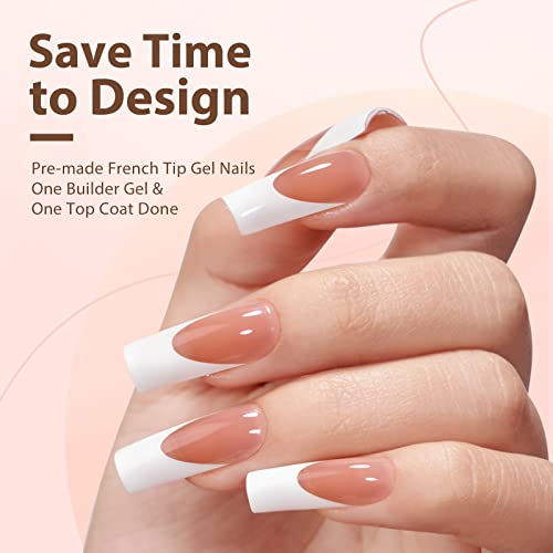 Btartboxnails French Tip Gel Nail Tips Long Square, 300Pcs Brown Soft Gel Nail Tips, Unltra Fit French Tip Press On Nails 15 Sizes, No Need To File 3 In 1 X Coat Tips With Pre-Applied Tip Primer & Base Coat Cover, Soak Off French Tip Gel Nails Press On For Nail Extensions #TOP1