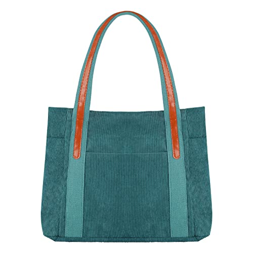 Schultertasche Damen Handtasche Frauen Cord Blaugrün Umhängetasche Multifunktional Shopper Muttis Tasche mit Reißverschluss Cover