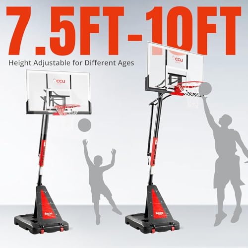 Image of ACCU LEVEL Crank Lift Basketball Hoop Outdoor 7.5-10ft Adjustable Portable Basketball Goal for Youth and Adults 54 inch Angle Adjustable PC Backboard and Large Fillable Base