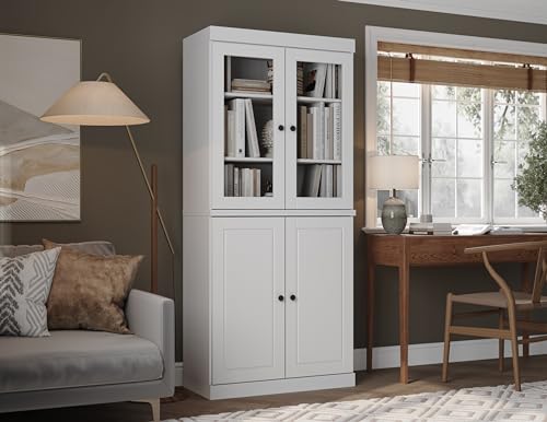 Palace Imports 6-Tier Wood Bookcase with Glass Doors