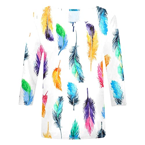 Womens 3/4 Sleeve Tops And Blouses Plus Size Summer Printed Ethnic Style Business Ladies Tops And Blouses Crewneck Slim Half Sleeve Shirts For Women Trendy Graphic Tee Blouses And Tops Multicolor L #TOP5