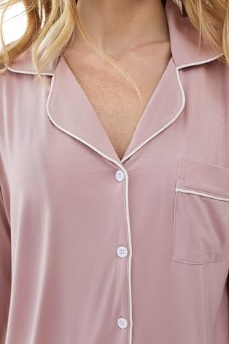 Image of Joyaria Women's Cooling Bamboo Viscose Pajama Set Long Sleeve Button Front | Hot Sleeper Comfort . Cooling Relief . Lightweight Feel for Sleeping & Lounging