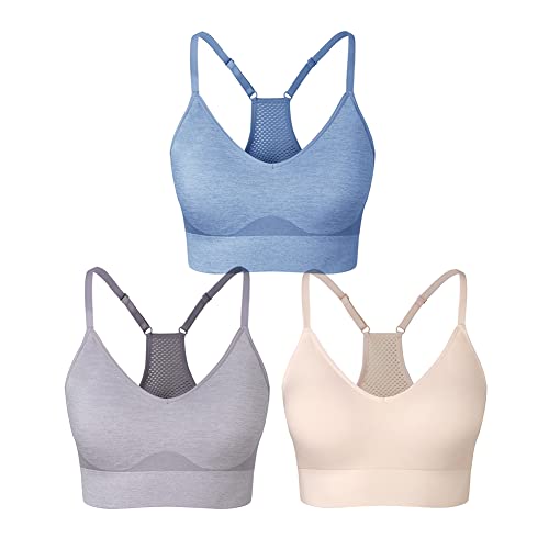SEGRILA Damen Sport BH Set Ringerrücken Ohne Bügel Yoga Bustier Gepolsterter Fitness Training,Rosa,lila,blau,M