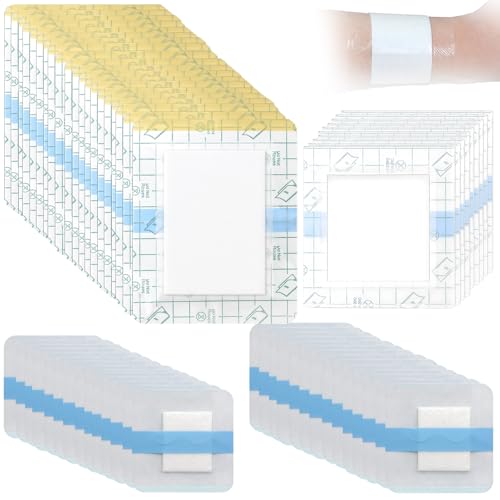 60PCS Waterproof Dressings for Wounds Transparent Waterproof Dressing with Cotton Absorbent Pad for Showering Swimming and Sports