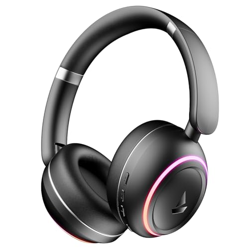 boAt Rockerz 480, RGB LEDs,6 Light Modes, 40mm Drivers,Beast Mode, 60H Battery, ENx Tech, App Support, Bluetooth Headphones, Wireless Over Ear Headphone with Mic (Black Sabre)