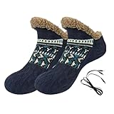 Beheizbare Fußwärmer Fußheizung USB Heizschuhe Hausschuhe Warme Plüsch Pantoffeln elektrische Heizstiefel Plüschschuhe Winter Schuhe Stiefel für Damen Herren (Navy Blau)