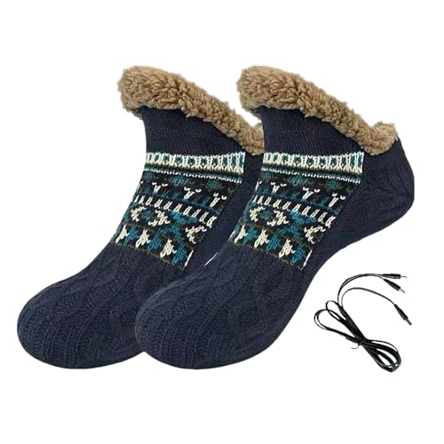 Beheizbare Fußwärmer Fußheizung USB Heizschuhe Hausschuhe Warme Plüsch Pantoffeln elektrische Heizstiefel Plüschschuhe Winter Schuhe Stiefel für Damen Herren (Navy Blau)