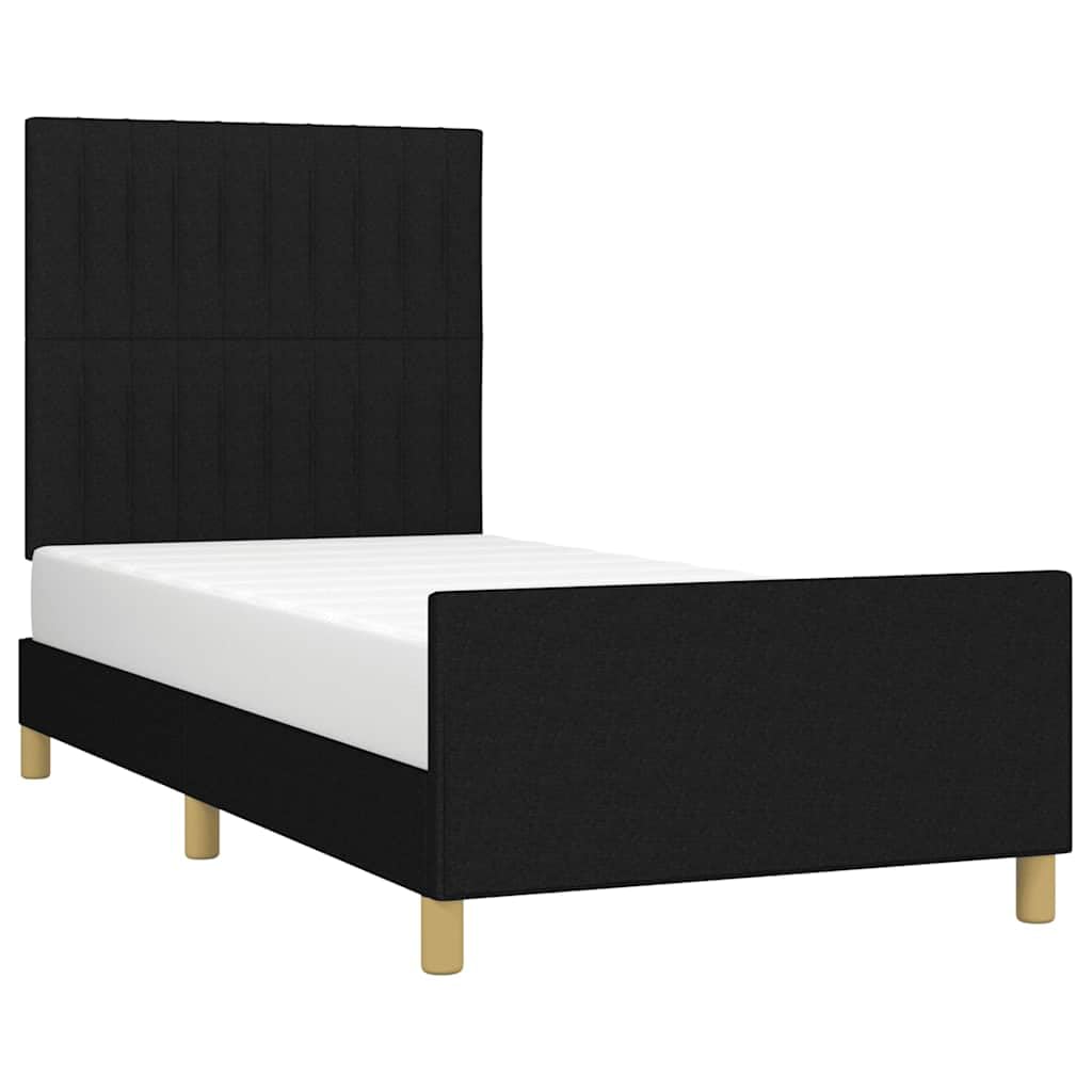 Telaio per letto senza materasso, nero, 80 x 200 cm, in tessuto con testiera e rete a doghe, stabile telaio per letto singolo imbottito per camera da letto e camera dei ragazzi