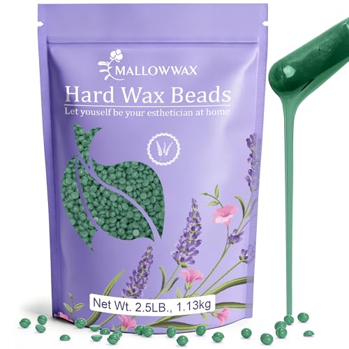 Mallowwax Hard Wax Beads, Wax Beans for Hair Removal, Natural Lavender, Stripless, Coarse Body Hair Specific - Ideal for Bikini, Brazilian, Legs, Underarms, Chest, 16 Ounce