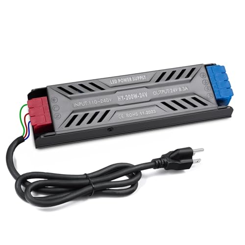 Image of 24V 200W LED Power Supply with Plug Ultra Slim LED Driver 110V AC to 24V DC 8.3A 200 Watt Quiet Low Volt Converter LEDs Transformer Constant Voltage for LEDs Strip Light, Indoor