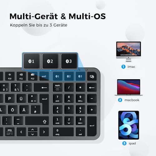 iClever Bluetooth Tastatur Mac - kabellos für PC, Mac, iPad mit Multi-Device Easy-Switch