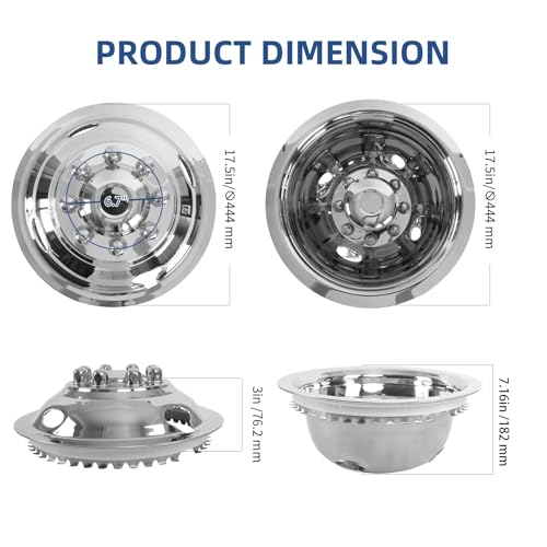 Image of 16 inch Snap On Wheel Simulators,8 Lug Stainless Steel RV Hubcaps,Polished Surface, Wheel Cover Compatible with1974-2000 GMC 3500, 1974-1998 Ford F350, 2008-2025 E350 /E450 Van, 1974-1999 Dodge Ram 3500